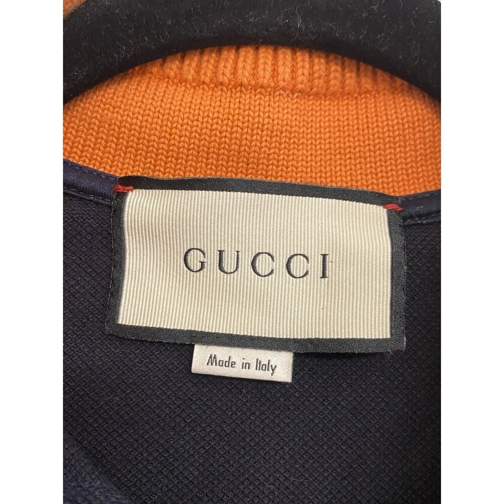 Gucci Embroidered Tiger Polo Shirt Men’s S Navy Orange Short Sleeve Designer